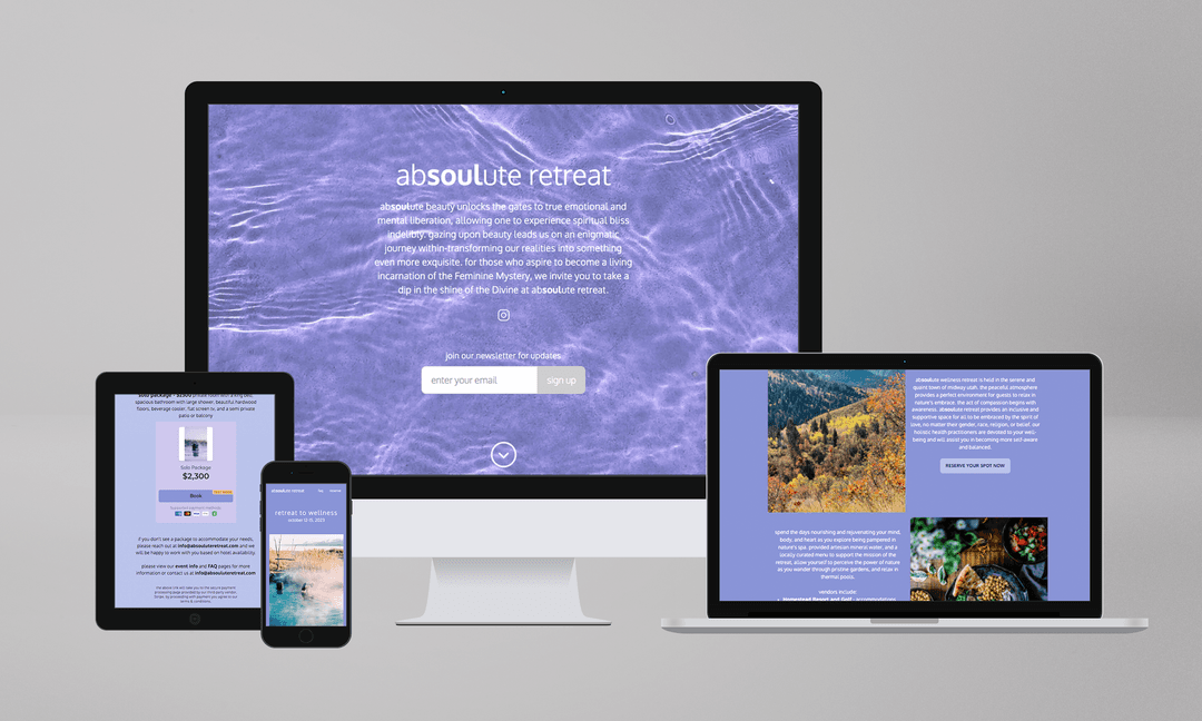 Absoulute Retreat website responsive screens